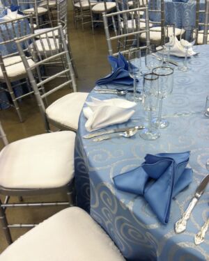 Blue Metallic Scroll Linen