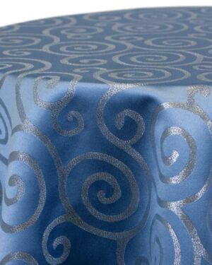 Blue Metallic Scroll Linen